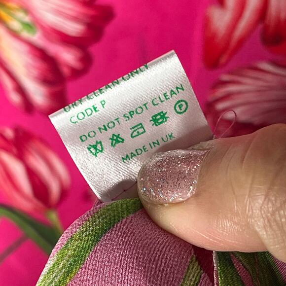 Catherine Prevost Women's Pink Floral Silk Ruffle Bell Sleeve Blouse Size Small - Picture 7 of 7